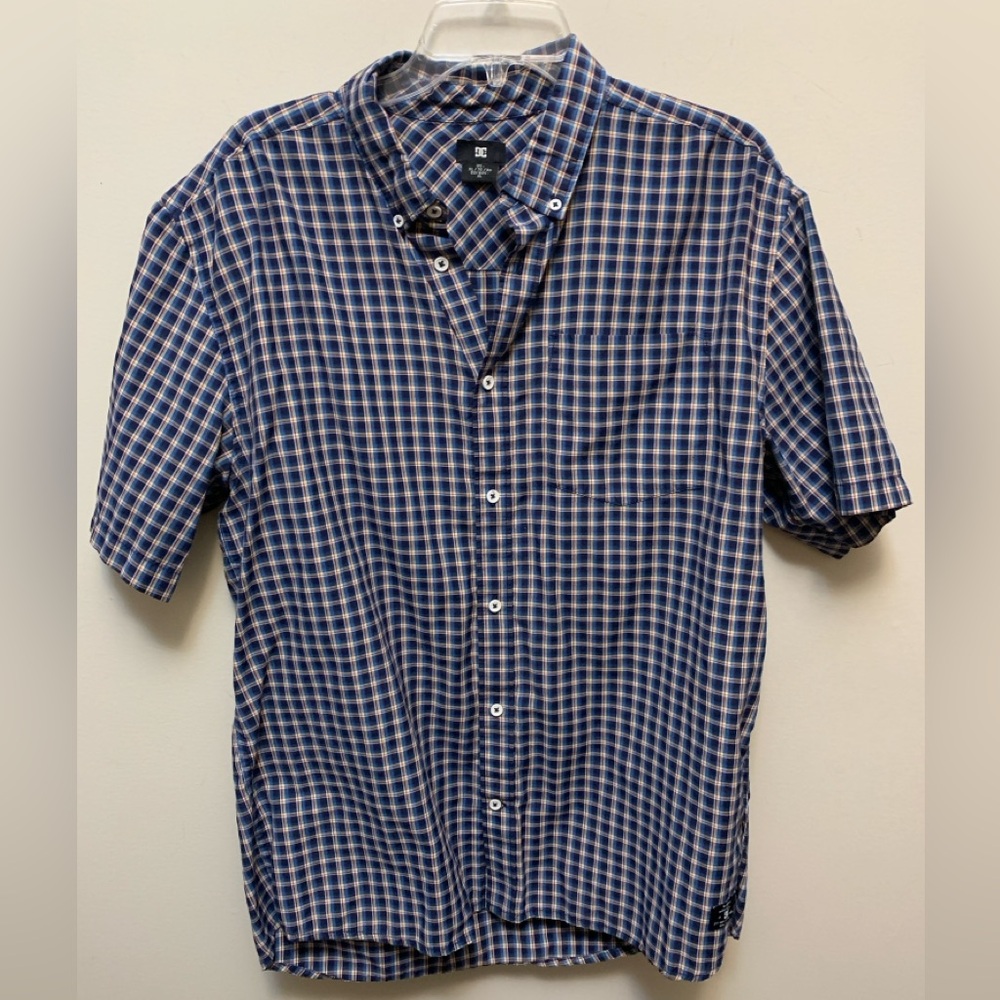 DC SHOES Men's Navy and White Plaid Shirt